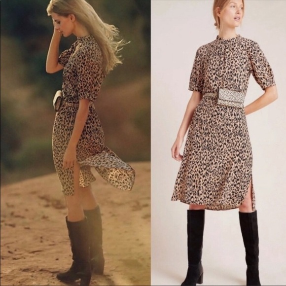 ANTHROPOLOGIE Mock Neck Cheetah Print Midi Dress - Picture 7 of 15